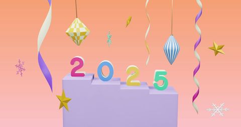 Colorful 2025 New Year Celebration on Pastel Background