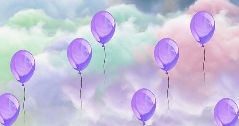 Purple Balloons Floating Against Colorful Sky Scenery - Download Free Stock Images Pikwizard.com