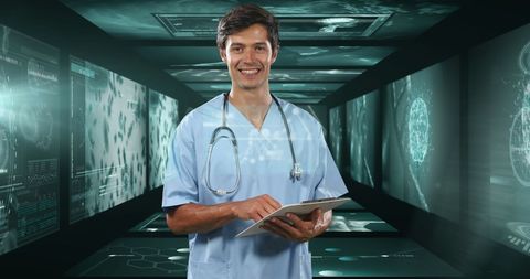 Male doctor standing in futuristic medical laboratory
