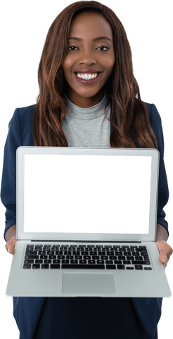 confident businesswoman holding transparent laptop display - Download Free Stock Videos Pikwizard.com