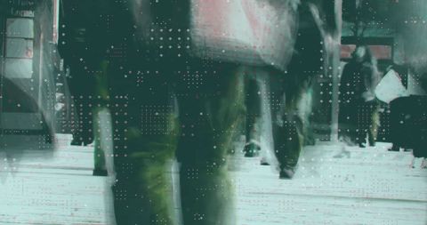 Low Angle View of People Walking with Digital Overlay Art