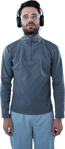 Transparent Background Man Listening to Headphones, Casual Gray Attire - Download Free Stock Videos Pikwizard.com