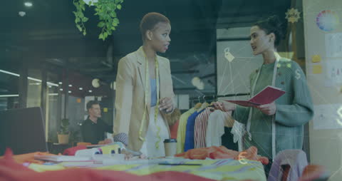 Diverse Team Brainstorming with Digital Interface Graphics