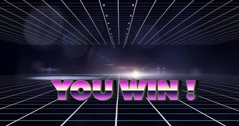 Retro video game victory screen with grid and flare