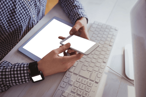 Transparent Screen Over Woman Using Smartphone and Smartwatch in Office - Download Free Stock Videos Pikwizard.com