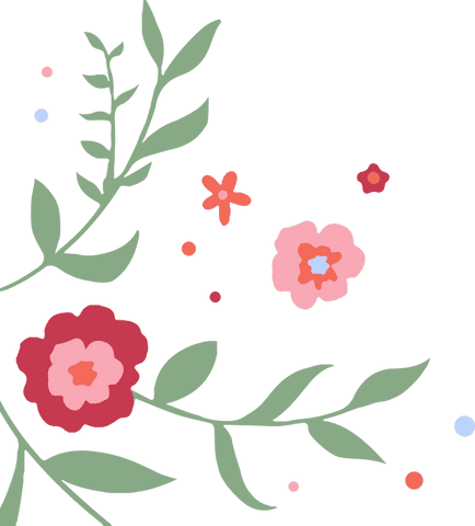 Vibrant botanical design with coral pink blooms on transparent background