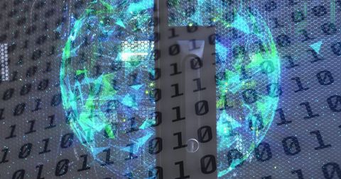 Digital Globe and Binary Code Overlapping Server Room - Download Free Stock Images Pikwizard.com