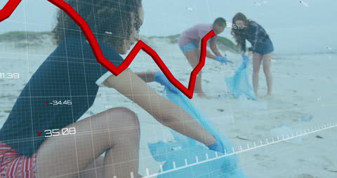 Data Processing Animation with Volunteers Cleaning Beach