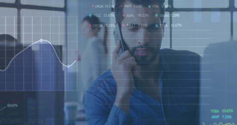 Businessman Engaging with Stock Data Analytics in Modern Office