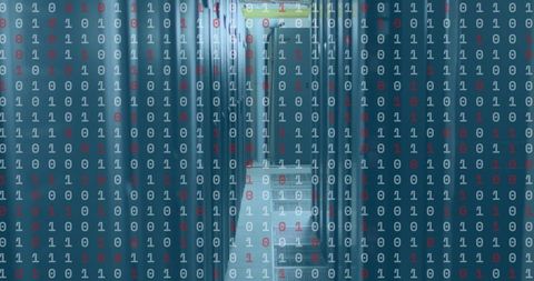Binary data flowing in modern server room