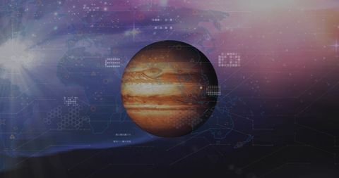 Futuristic Data Processing with Planet Overlay and World Map - Download Free Stock Images Pikwizard.com