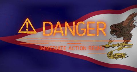 Danger alert on flag background with immediate action required warning