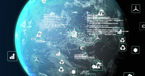 Futuristic Globe with Digital Data and Network Icons - Download Free Stock Images Pikwizard.com