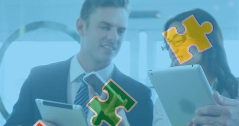 Business Team Working with Digital Technology Amidst Learning Support Concept