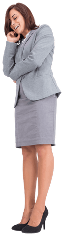 Confident businesswoman talking wearing grey suit on transparent background