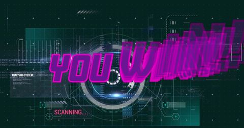 Victory celebration with futuristic digital interface