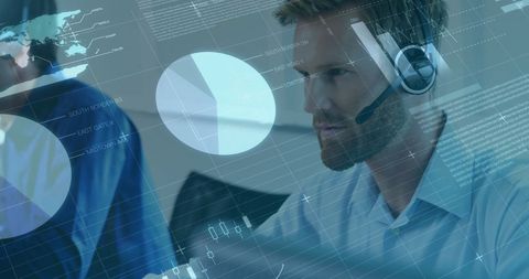 Businessman Analyzing Financial Data with Call Headset