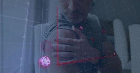 Man analyzing health data with virtual graph and medical technologies