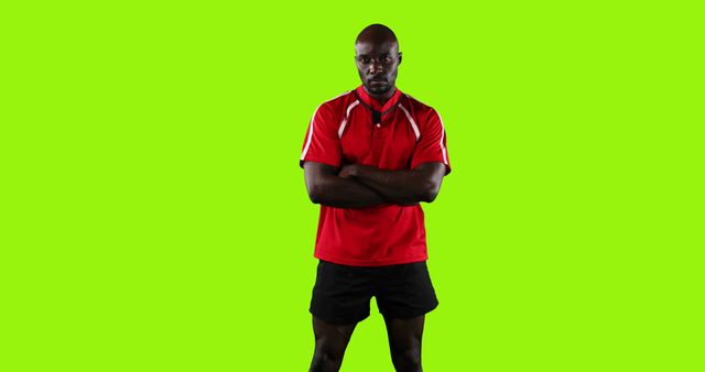 Confident Athlete in Red Sportswear on Green Background - Download Free Stock Images Pikwizard.com