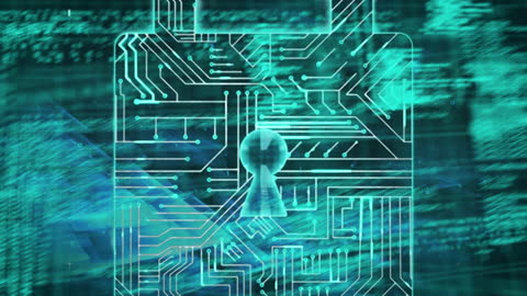 Digital Security Concept with Lock and Circuitry Elements