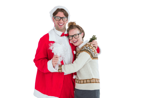 geeky couple in festive santa costume embracing christmas spirit - Download Free Stock Videos Pikwizard.com