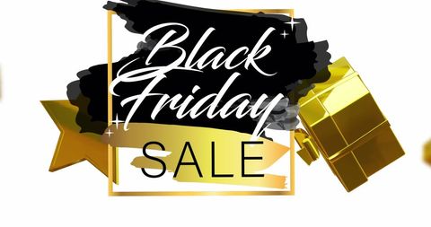 Black Friday Sale Graphic with Gold Gift Box and Star