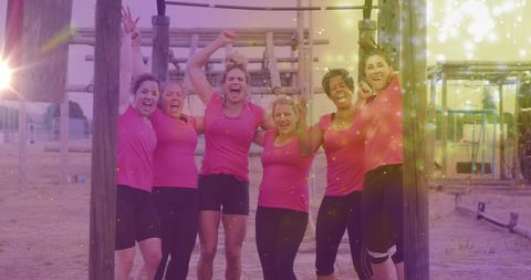 Diverse Women Celebrating Success on Obstacle Course With Raised Hands - Download Free Stock Images Pikwizard.com