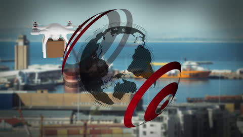 Digital Interface with Drone and Global Shipping Concept