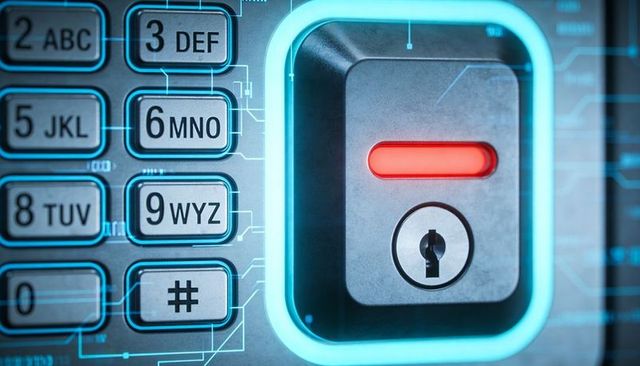 Secure access control panel with key cylinder, numeric keypad and illuminated led indicator