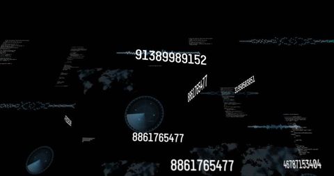 Floating Numeric HUD Cube Displaying Radar Data and Analytics in Neon Blue Interface