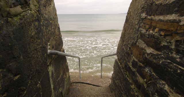 Stone Steps Leading to Ocean on Cloudy Day - Download Free Stock Images Pikwizard.com