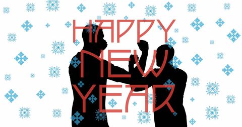 Silhouetted Men High Fiving on New Year Celebration Background