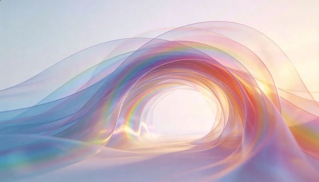 Translucent Pastel Ribbons Forming Prismatic Tunnel with Ethereal Glow and Soft Hues