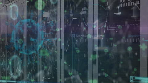 Digital Security Animation with Servers and Virus Overlay