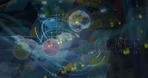 Digital Network Cloud Technology and Math Equations Overlay