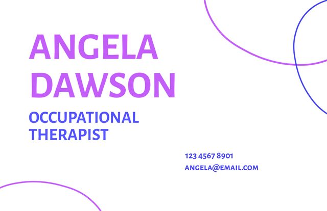 This modern business card template features bold purple accents, making it ideal for healthcare professionals like occupational therapists. The clean and minimalist design ensures it is adaptable for other sectors. Customized with professional contact information, it is perfect for establishing a professional identity. This template can be used by various professionals looking to leave a lasting impression with a sleek and contemporary business card design.