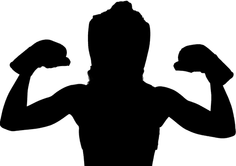 Silhouette of female boxer with helmet and gloves on transparent background