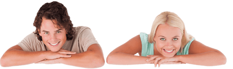 Smiling Couple Resting on Elbows for Transparent Background Use