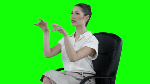 Businesswoman Typing on Virtual Keyboard with Green Screen Background