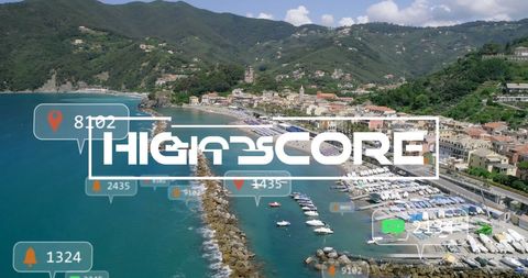 Digital Data Visualization Over Lush Coastline