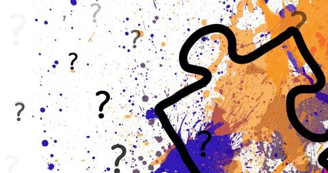 Abstract Puzzle Piece with Color Splash and Question Marks - Download Free Stock Images Pikwizard.com