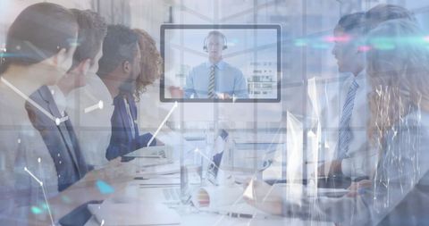 Business Team Collaborating via Virtual Meeting in Modern Office - Download Free Stock Images Pikwizard.com