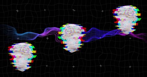 Futuristic digital art with glitching classical busts