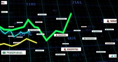 Neon line graphs on dynamic data dashboard for analytics