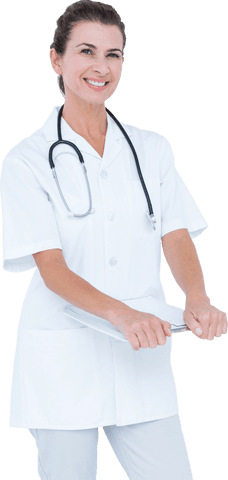 Transparent Portrait of Smiling Female Doctor with Clipboard