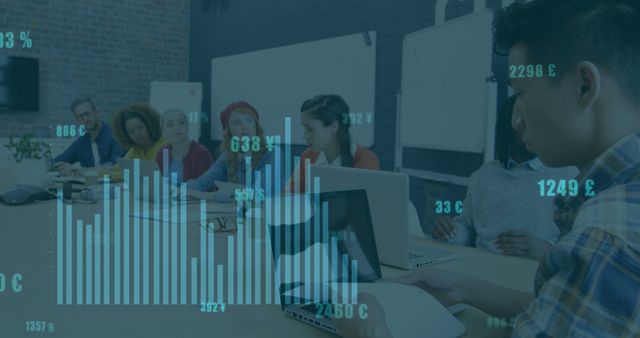 Multicultural Team Analyzing Data in Office with Statistical Graphs Overlay - Download Free Stock Images Pikwizard.com