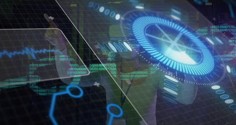 Futuristic Display with Digital Connections and Data Streams