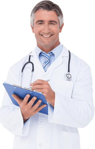 Friendly Doctor Writing on Clipboard with Transparent Background - Download Free Stock Videos Pikwizard.com