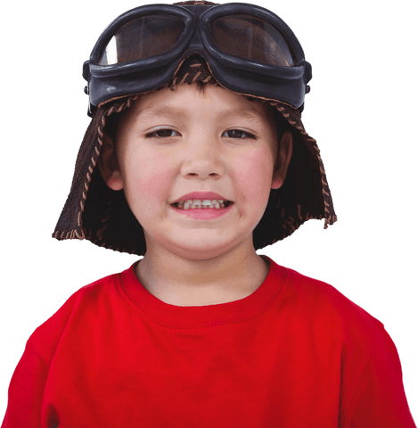 Smiling Boy in Aviator Hat with Transparent Background