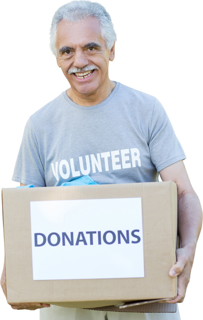 Happy Volunteer Senior Holding Donations Box with Transparent Background - Download Free Stock Videos Pikwizard.com